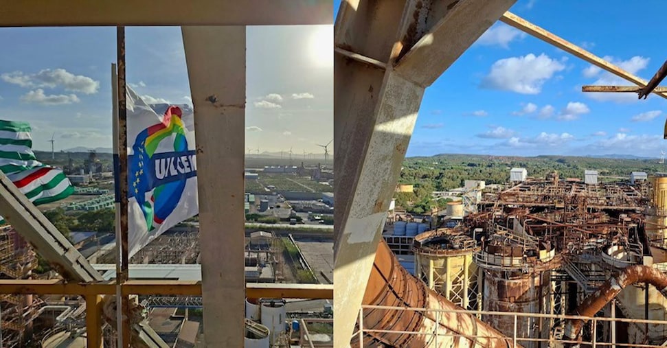 Asserragliati a 60 metri d’altezza, scoppia la protesta degli operai Eurallumina a Portovesme