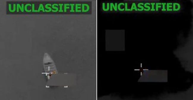 Frame dal video pubblicato su X da U.S. Southern Command del raid americano contro una nave della droga nel Pacifico orientale. 27 OTTOBRE 2026, ANSA/Us Southern Command ANSA