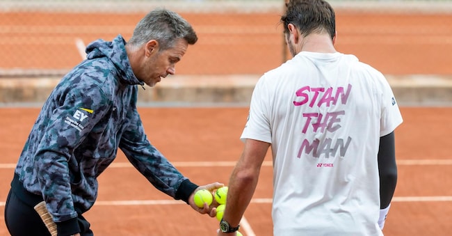 Magnus Norman (a sinistra) durante una sessione di allenamento al torneo di tennis Geneva Open a Ginevra, in Svizzera, il 16 maggio 2026.  EPA/SALVATORE DI NOLFI EPA