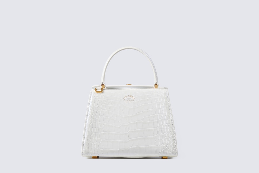 Colombo Milano. Piccola borsa a mano in coccodrillo, linea Dione.