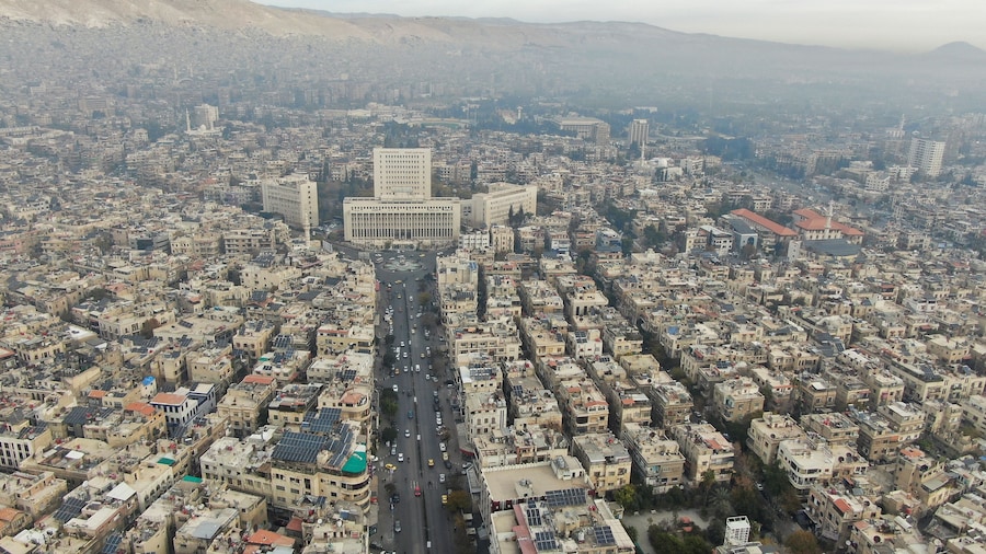 Una veduta aerea di Damasco, dopo che i ribelli siriani hanno cacciato il presidente Bashar al-Assad. Siria (REUTERS)