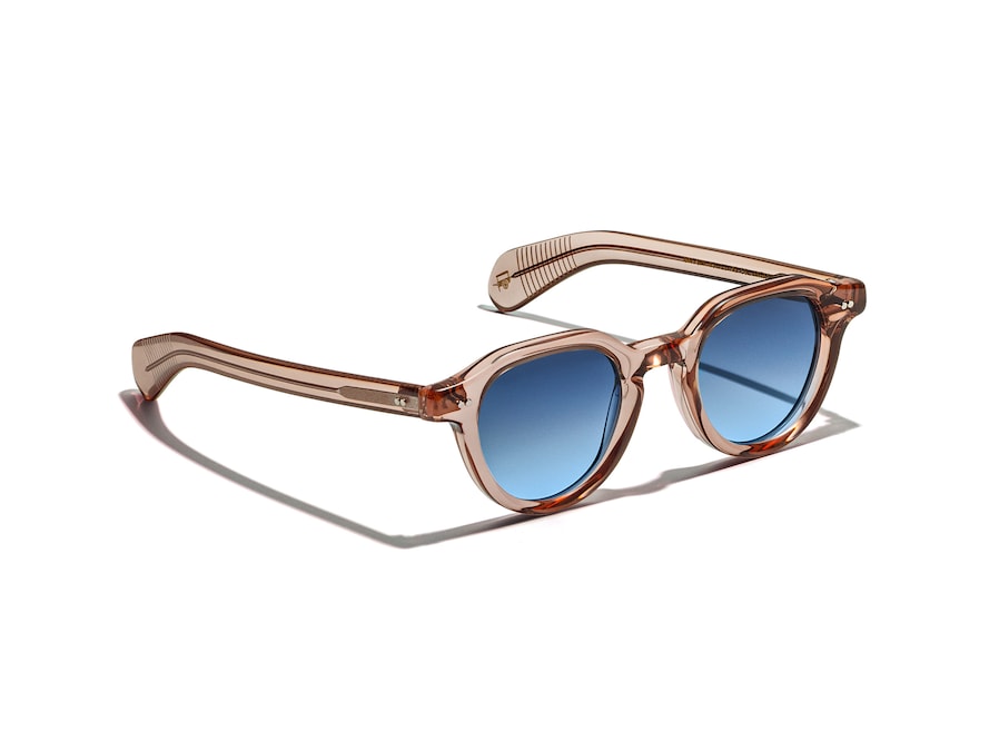 MOSCOT. Montatura The BAITSIM Sun, in acetato trasparente vintage rose con lenti color denim