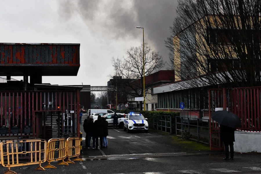 Il luogo dove si è sviluppato il grosso incendio all'Inalca , 11 Febbraio 2025. (Ansa/Artioli/Rossi)