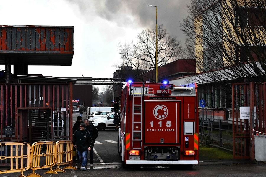 Il luogo dove si è sviluppato il grosso incendio all'Inalca , 11 Febbraio 2025. (Ansa/Artioli/Rossi)