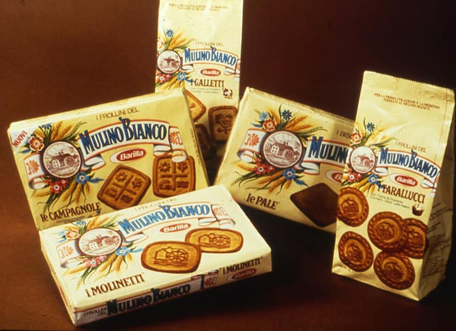 I primi cinque biscotti che Mulino Bianco ha prodotto nel 1975: Tarallucci, Pale, Molinetti, Campagnole e Galletti (Mulino Bianco)
