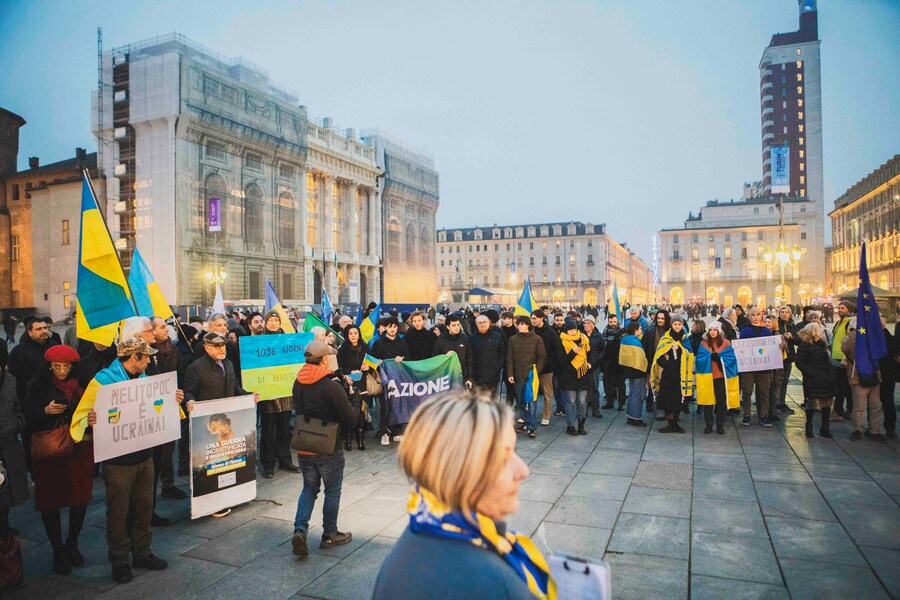 Presidio della comunità ucraina a 3 anni dall’invasione russa. Torino, Italia. Sabato, 22 febbraio 2025. (LAPRESSE)