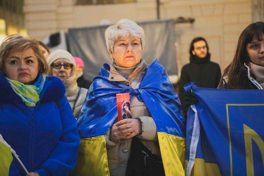 Presidio della comunità ucraina a 3 anni dall’invasione russa. Torino, Italia. Sabato, 22 febbraio 2025. (LAPRESSE)