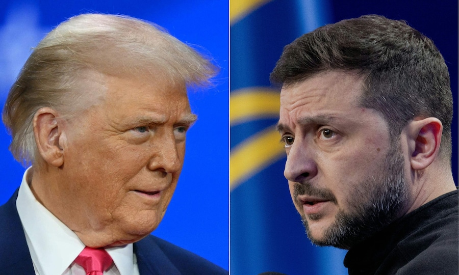 Il presidente degli Stati Uniti Donald Trump (a sinistra) e il presidente ucraino Volodymyr Zelensky (a destra). L’Ucraina ha concordato i termini di un accordo sui minerali con gli Stati Uniti e potrebbe firmarlo il 28 gennaio 2025, hanno affermato i due paesi, una mossa che Kiev spera porterà a future garanzie di sicurezza da parte di Washington. La fonte ucraina ha affermato che il presidente Volodymyr Zelensky potrebbe firmare l’accordo durante un viaggio a Washington già il 28 gennaio 2025, un calendario confermato da Trump. (Alex Wroblewski e Tetiana Dzhafarova / AFP)