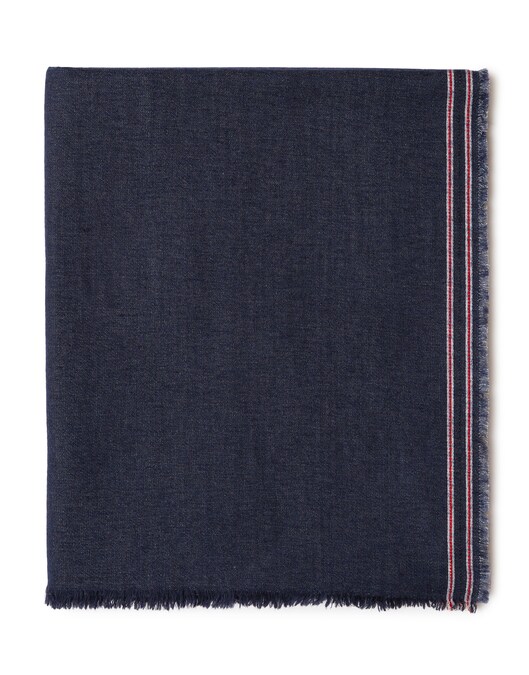 Faliero Sarti. Sciarpa Jeans, in cashmere, lana e seta con dettaglio-cimosa a contrasto