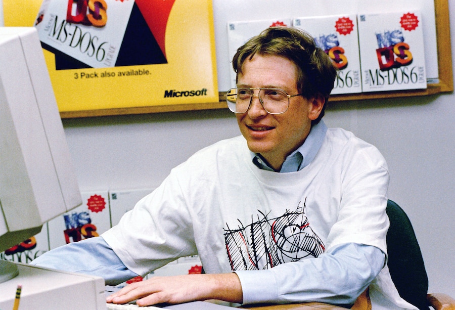 Bill Gates al lavoro con la versione 6 dell’Ms-Dos nel 1993. (Credit Image: © Barry Sweet/ZUMA Wire) (ZUMAPRESS.com / AGF)