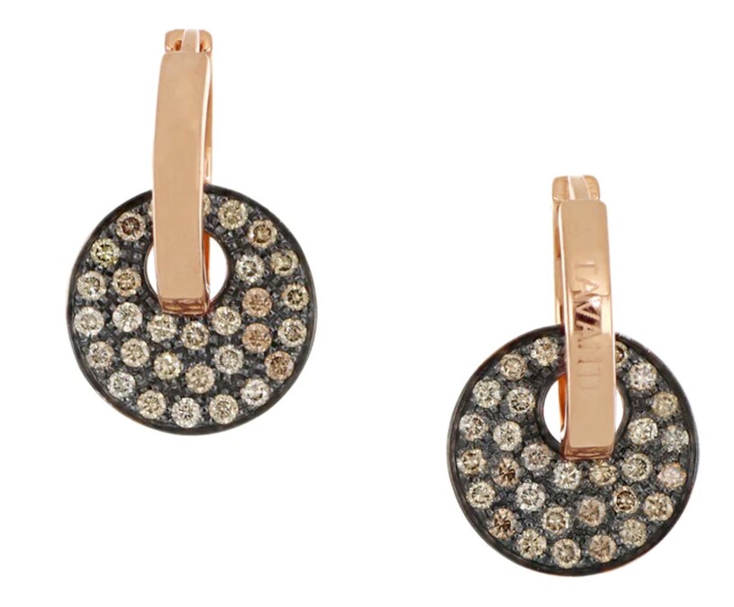 Tavanti. Orecchini a charmes in oro rosa con pavé di diamanti brown, collezione Giove