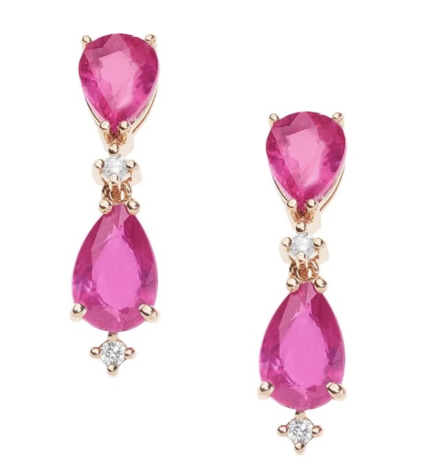 Comete. Orecchini in oro rosè, con diamanti (0.4 ct) e rubini a goccia (2.1 ct)