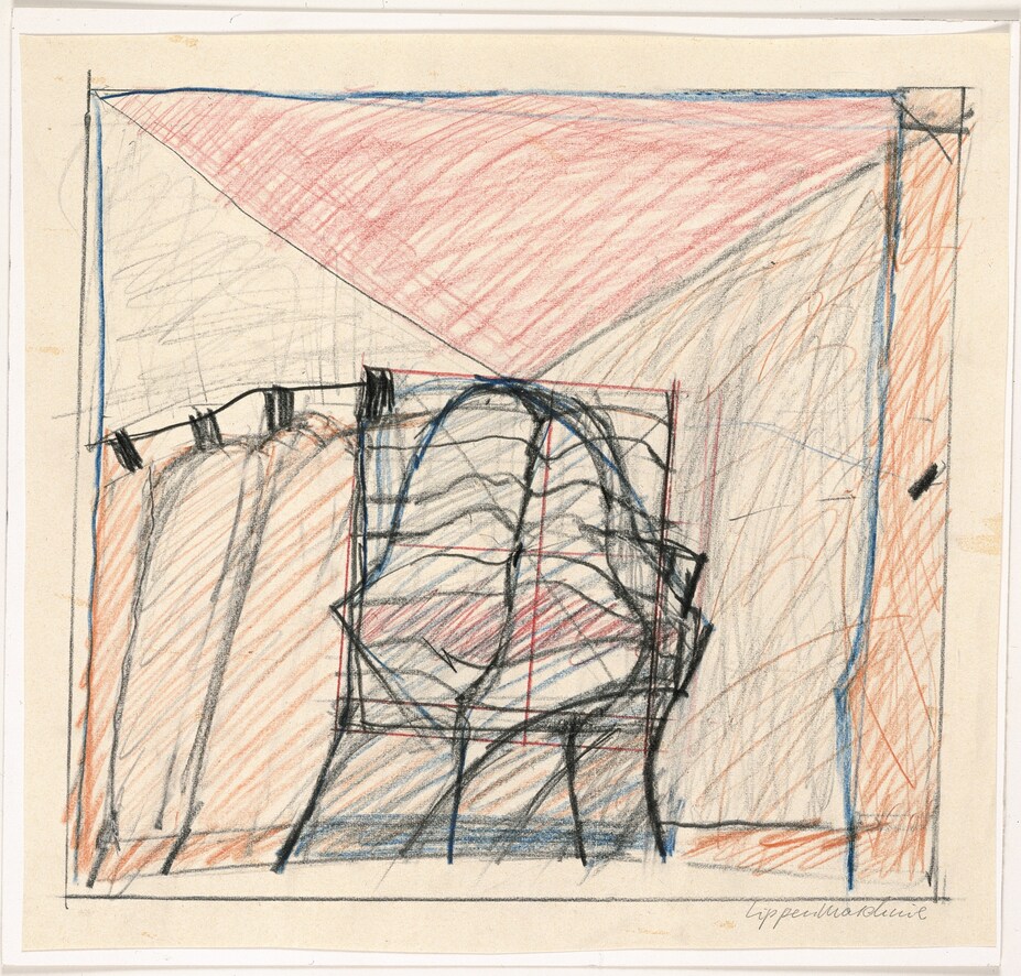 Rebecca Horn Lippenmaschine (Macchina labbra – Lips Machine), 1964 grafite e matite colorate su carta / graphite and colored pencil on paper 24 x 26 cm, incorniciato / framed 48 x 38 x 4 cm Courtesy Moontower Foundation, Bad König, Germany (Foto / Photo Heinz Hefele -Rebecca Horn, by SIAE 2025)