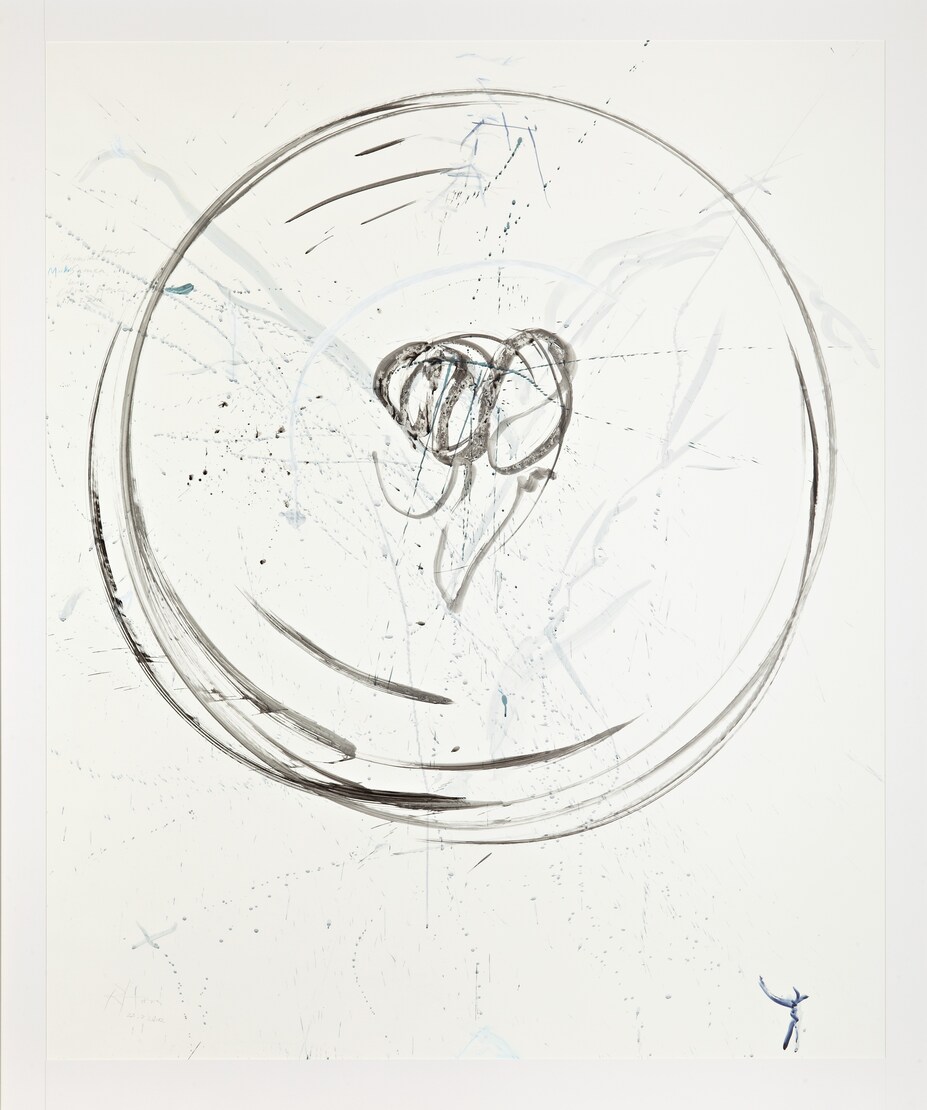 Calvari Peacock’s Sperm - 19.3.2012, 2012 Acrilico, matita e matita colorata su carta / Acrylic, pencil and coloured pencil on paper incorniciato / framed 207 x 175 cm Moontower Foundation, Bad König, Germany Deposito permanente /On permanent loan to the Museum Wiesbaden, Germany (Foto / Photo Heinz Hefele - Rebecca Horn, by SIAE 2025)