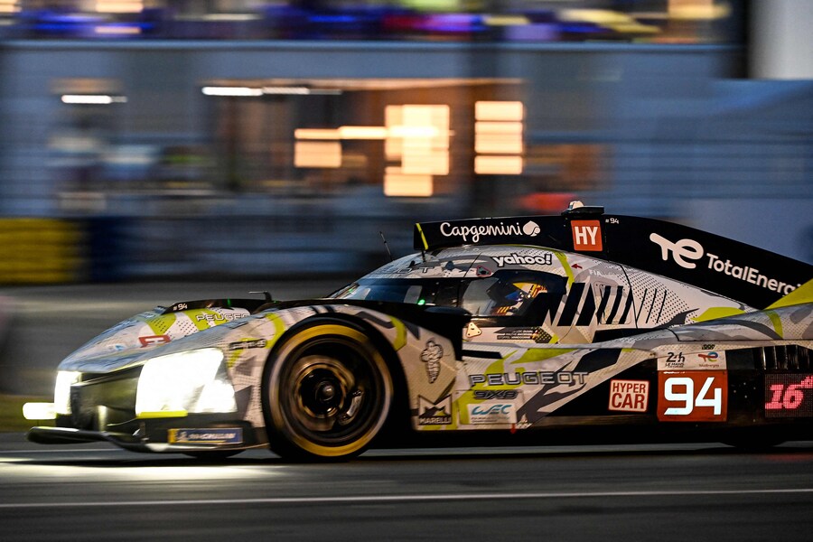 Peugeot Totalenergies Danish driver #94 Malthe Jakobsen competes in the 24 Hours of Le Mans 2025, at the Le Mans circuit, north-western France, on June 15, 2025. (Photo by JEAN-FRANCOIS MONIER / AFP) (AFP)