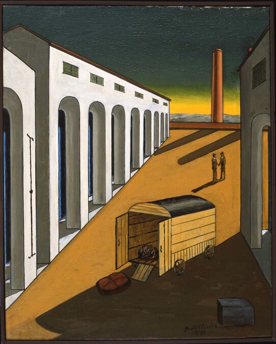 Giorgio de Chirico, Arrivo del trasloco, 1965 ca. Olio su tela, cm 50x40 (inv. 60), Fondazione Giorgio e Isa de Chirico © Giorgio de Chirico, by SIAE 2025