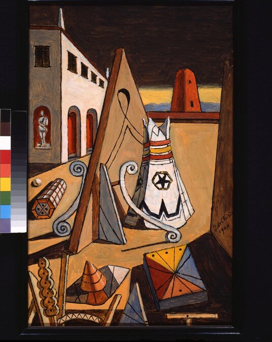 Giorgio de Chirico, I giocattoli del principe, 1960. Olio su cartone, cm 55x35 (inv. 9) Fondazione Giorgio e Isa de Chirico © Giorgio de Chirico, by SIAE 2025