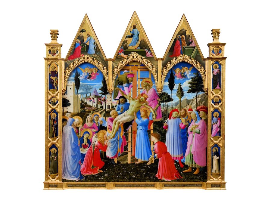 Lorenzo Monaco (Piero di Giovanni, Don Lorenzo; Siena, 1370 circa - Firenze, 1424) e Beato Angelico (Guido di Piero; Fra Giovanni da Fiesole; Vicchio di Mugello, 1395 circa - Roma, 1455) Pala Strozzi 1421-1424 circa; 1430-1432 circa Tempera e oro su tavola cm 277 × 283 (totale) Firenze, Museo di San Marco, inv. 1890, n. 8509