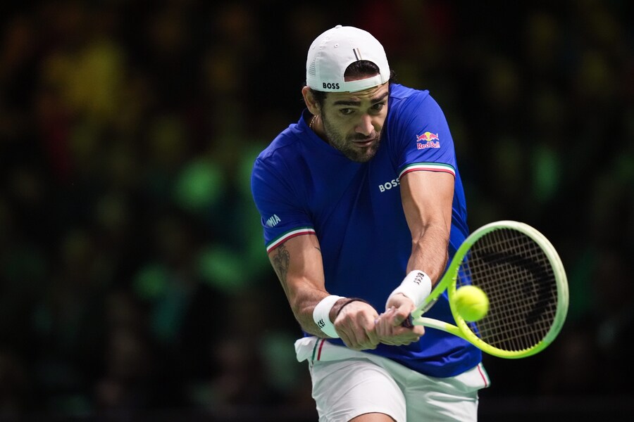 Matteo Berrettini durante la finale di Coppa Davis 2025 tra Matteo Berrettini (Italia) e Pablo Carreno Busta (Spagna) a Bologna. (LAPRESSE)