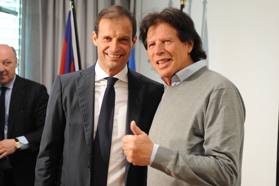 25 marzo 2015 conferenza stampa di presentazione della partita del cuore 2015. Nella foto Massimiliano Allegri allenatore con il cantante Sandro Giacobbe (Italy Photo Presse)