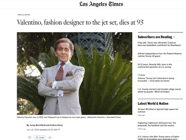 La morte di Valentino sui giornali esteri
