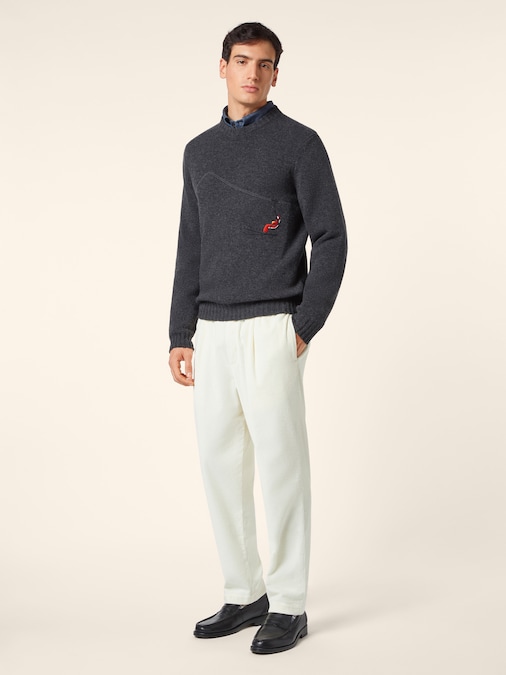 Jacob Cohen. Pull in lana mélange con ricamo frontale, collezione Après Sky