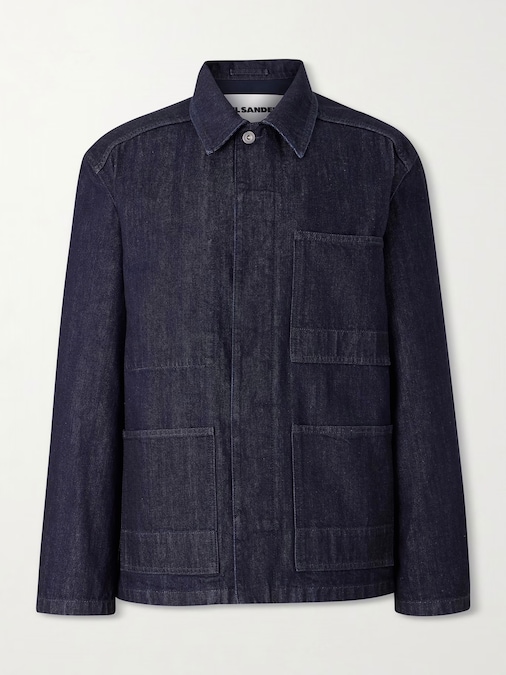 Jil Sander. Giacca da lavoro in denim con abbottonatura nascosta