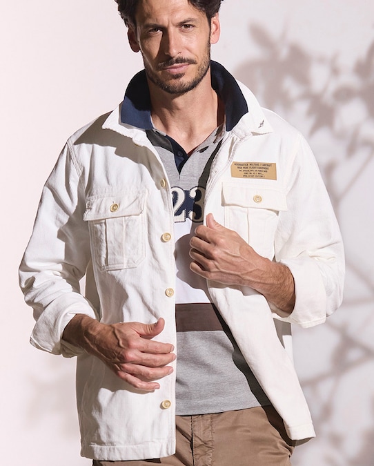 Aeronautica Militare. Giacca-camicia in velluto millerighe con tasche a toppa chiuse da bottoni