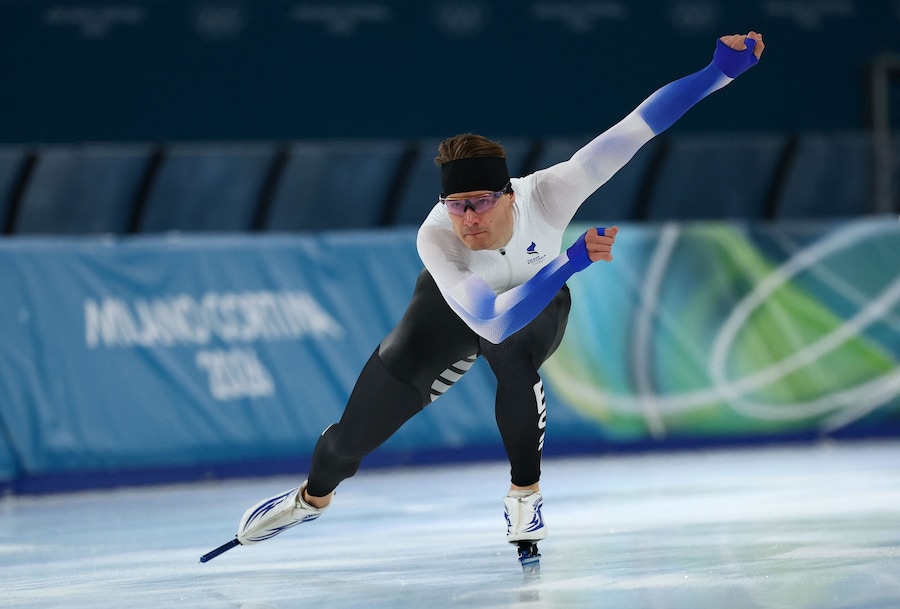 Olimpiadi Milano Cortina 2026 - Allenamento di pattinaggio di velocità - Stadio del pattinaggio di velocità di Milano, Milano, Italia - 6 febbraio 2026. Marten Liiv dell'Estonia durante l'allenamento (REUTERS/Piroschka Van De Wouw)