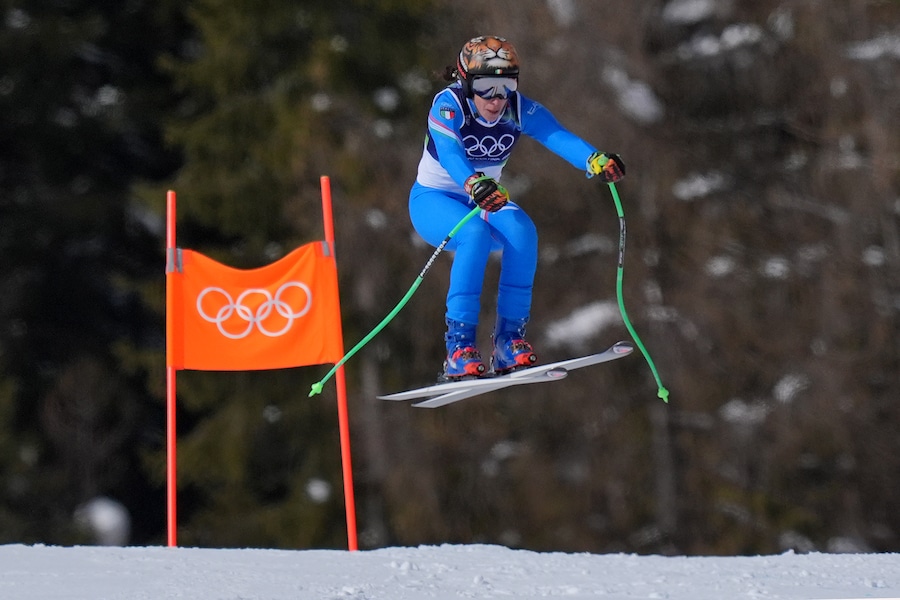 L'italiana Federica Brignone partecipa all'allenamento ufficiale di sci alpino femminile alle Olimpiadi invernali Milano Cortina 2026 a Cortina, venerdì 6 febbraio 2026. (Spada/Lapresse)