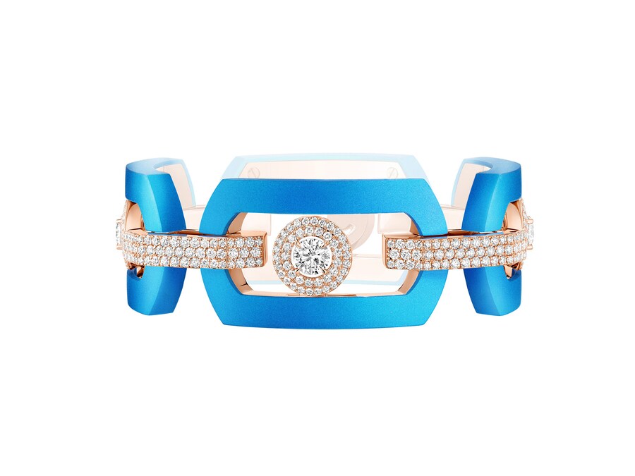 Bracciale So Move Max in oro rosa, titanio blu e diamanti, collezione di alta gioielleria Terres d’Instinct, MESSIKA.