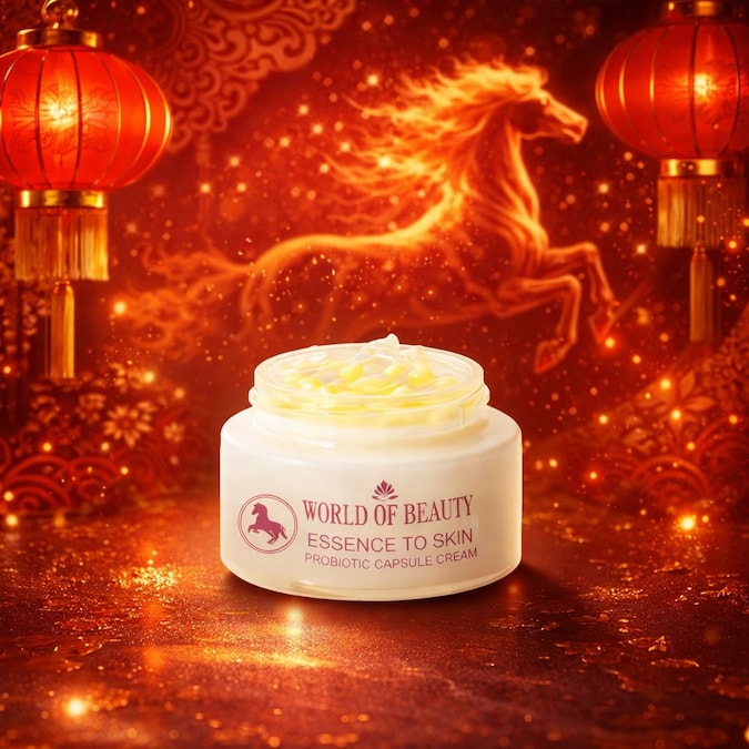 Essence To Skin Probiotic Capsule Cream World Of Beauty– Limited Edition. Ispirata all’energia trasformativa del Cavallo di Fuoco, questa gel-crema biofunzionale riequilibra il microbioma cutaneo e dona luminosità e compattezza alla pelle. Nella formula gluconolattone, niacinamide e un mix probiotico che lavorano in sinergia con vitamine e antiossidanti per un’azione idratante. Una formula ad alta performance, dalla texture leggera, adatta a tutti i tipi di pelle, anche le più sensibili.