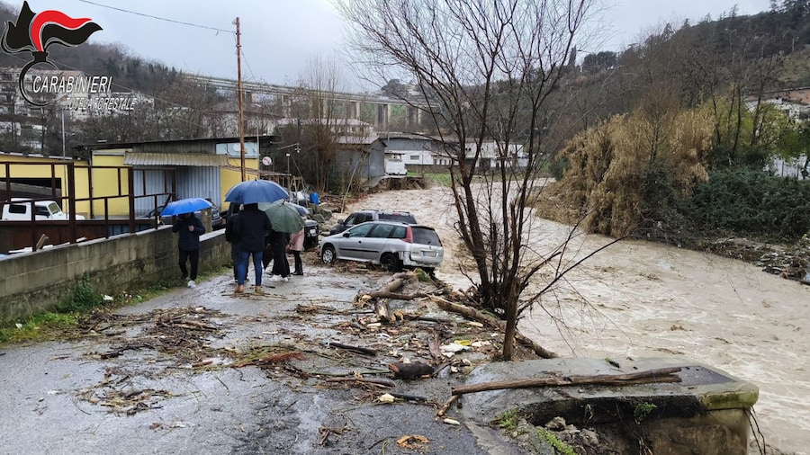 L'esondazione del fiume Busento in località Molino Irto. ANSA/Carabinieri Forestali (ANSA)