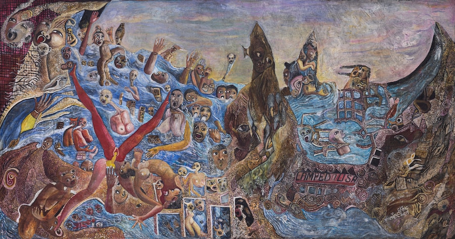 Lampedusa - 2019 - 270 x 530 cm. Acrylic on canvas. Courtesy of Galerie Cécile Fakhoury