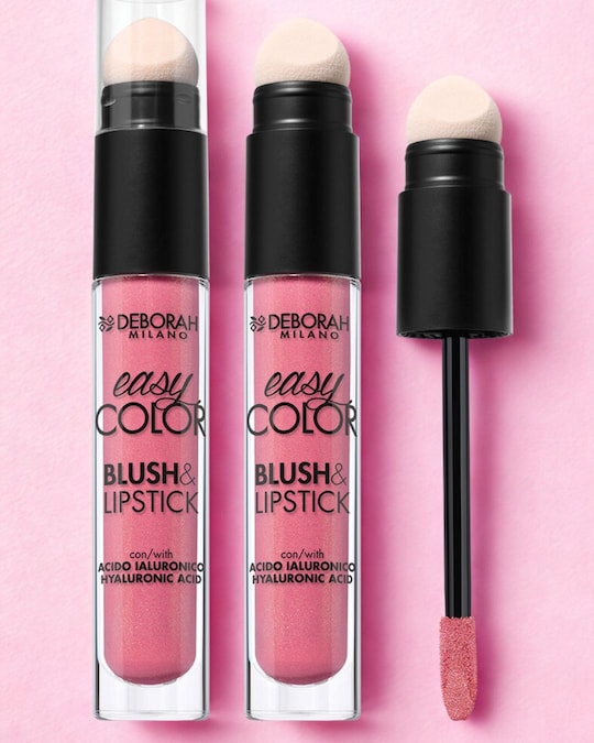 DEBORAH MILANO Easy Color Blush&Lipstick. Un pratico 2 in 1 per labbra e guance con texture vellutata e modulabile, che dona un colore naturale e luminoso. Arricchito con acido ialuronico e olio di mandorle dolci bio, assicura comfort, idratazione e un’applicazione facile grazie al doppio applicatore.