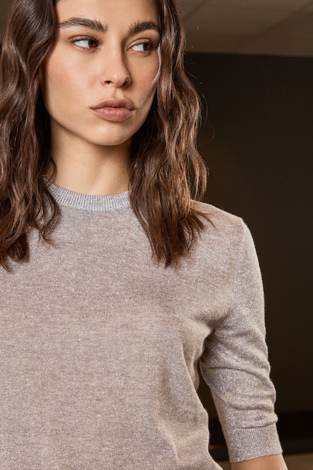 MooRER. Maglia girocollo a manica corta in filato di lino, cotone e lurex