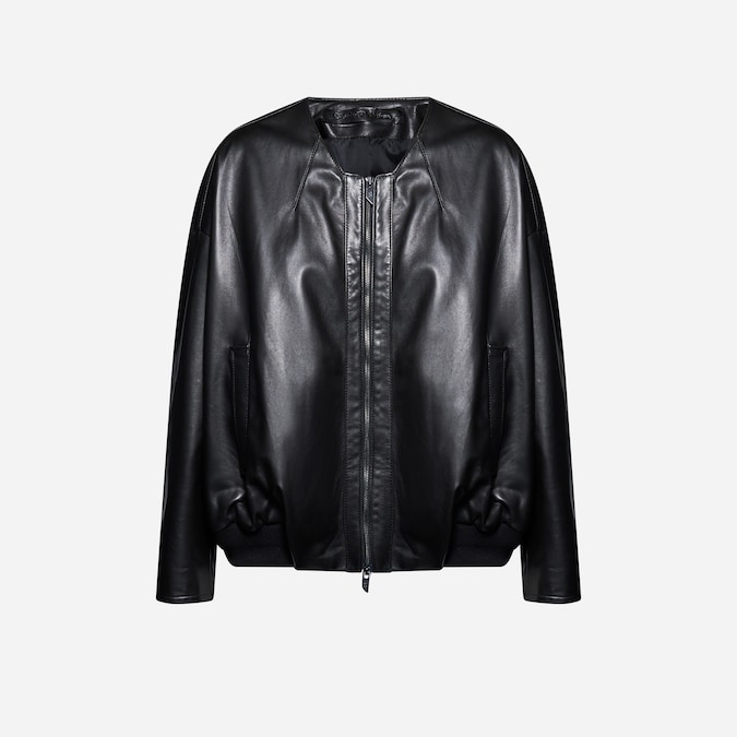 Santoro. Giubbotto in pelle semilucida con zipe scollo tondo