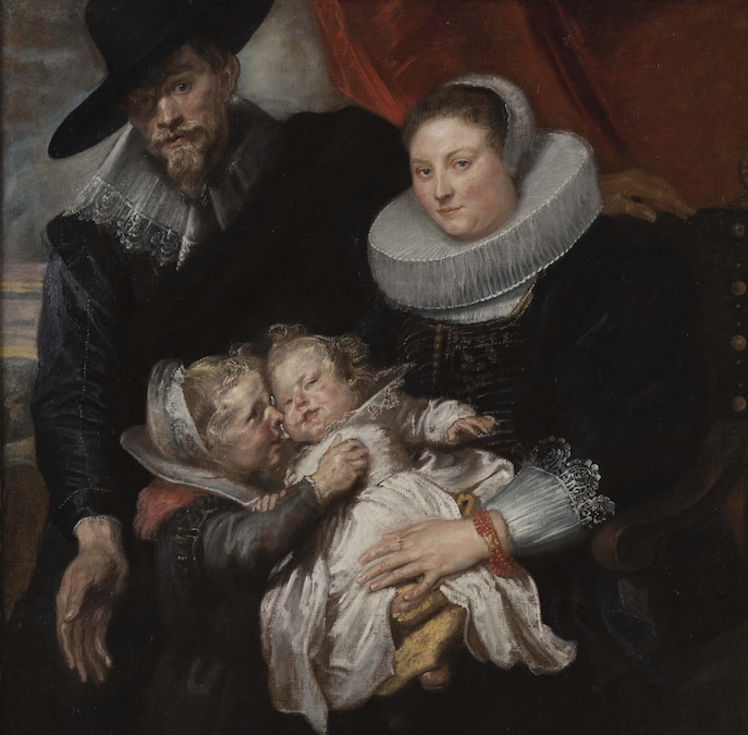 Anton van Dyck, Ritratto di una famiglia, forse Cornelis de Vos, la moglie Susanna Cock e i figli maggiori Magdalena e Jan-Baptist, inv. FGM.VANA.01, 1619 – 1620 ca., olio su tela, 117,2 × 116 cm; Lisbona, The Gaudium Magnum Foundation