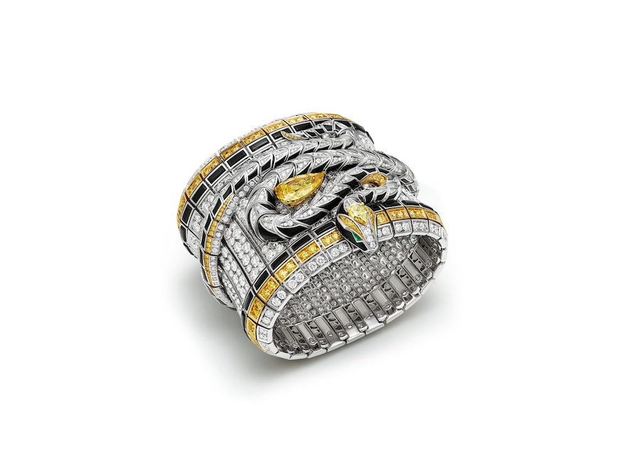 Bracciale Bvlgari SERPENTI SPIRA CUFF Eclettica in oro bianco, diamanti gialli e bianchi