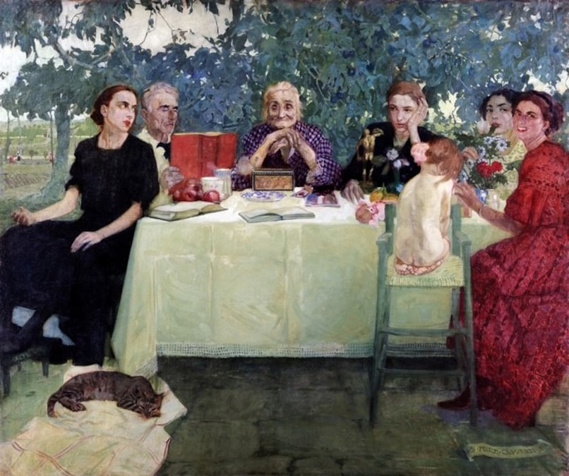 Felice Casorati, Persone, 1910, olio su tela, 150 × 177 cm, collezione privata, courtesy Enrico Gallerie d’Arte, Milano