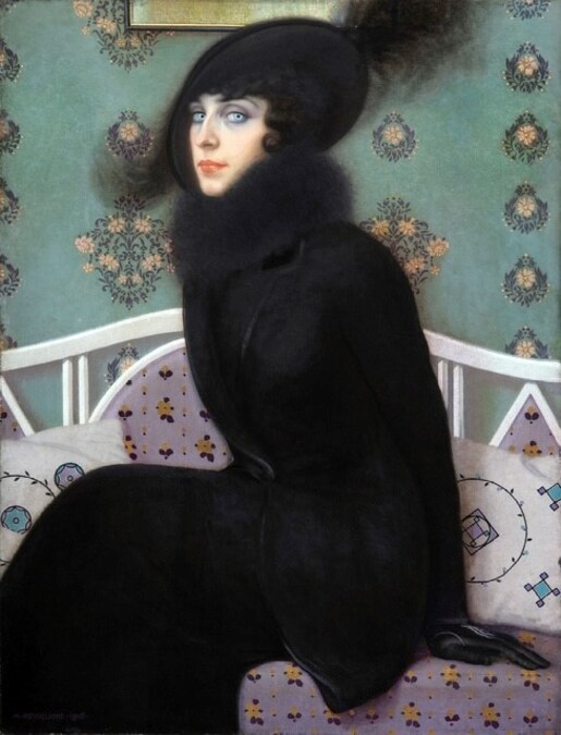 Mario Reviglione, Ritratto in nero (Ritratto della signora Levi Muzzani), 1916, olio su tela, 100 × 70 cm, collezione privata, courtesy Benappi