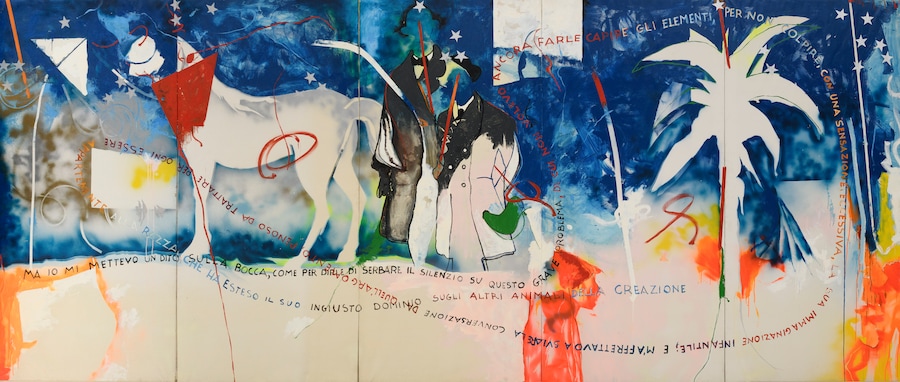 Mario Schifano Interno di casa romana, 1968 (dettaglio) smalto, spray, grafite e pastello su tela, 303 × 720 cm, polittico Collezione privata Foto Giorgio Benni (MARIO SCHIFANO, by SIAE © Archivio Mario Schifano)