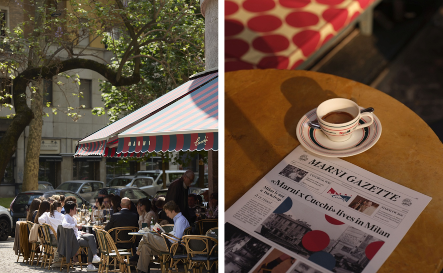 In occasione della Design Week 2026, MARNI x CUCCHI apre a Milano come un’esperienza che celebra i rituali milanesi per eccellenza — dal cappuccino del mattino all’espresso al bancone, fino allo spritz dell’aperitivo.Per oltre tre mesi, fino al 15 luglio, il progetto reinterpreta uno dei luoghi più iconici della città, fondendo il DNA e i codici di Marni e Pasticceria Cucchi in un’estetica distintiva immaginata da RedDuo Studio