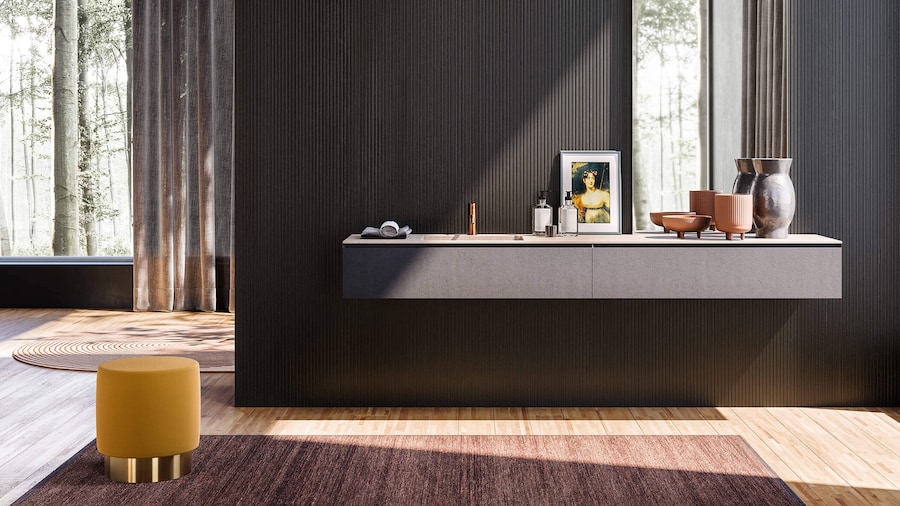Itlas. Boiserie Le Righe Fineline in rovere industriale con un processo di lavorazione che permette di ridurre al minimo gli sprechi contenendo l’uso di materia prima