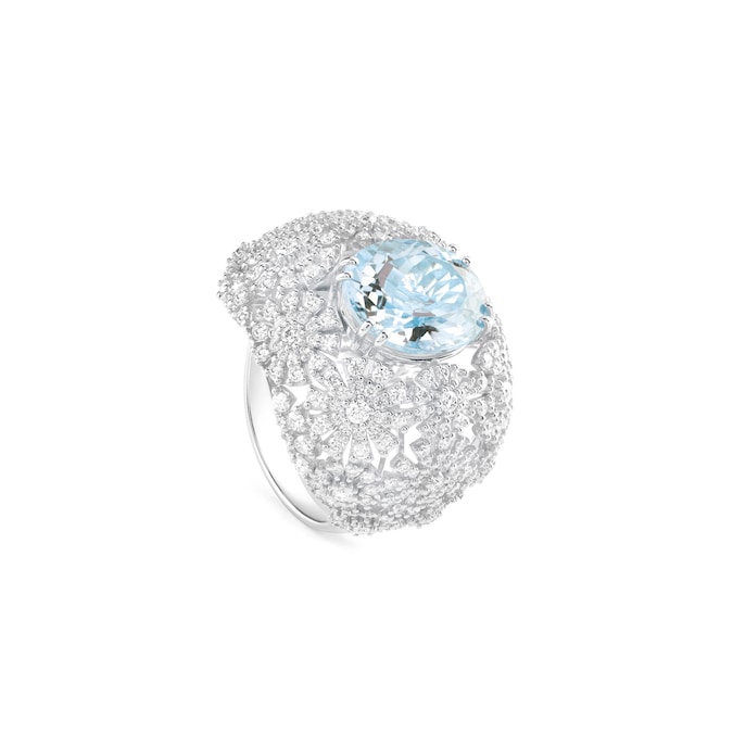 DAMIANI. In oro bianco a fascia Margherita, con diamanti e acquamarina (3,62 ct)