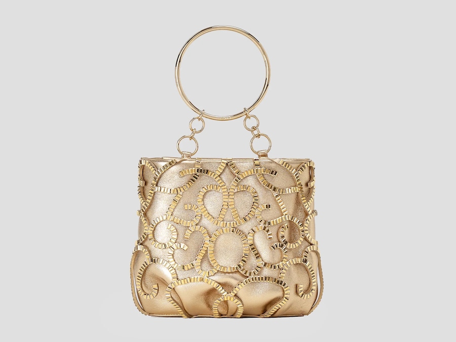 Rodo. Mini bag in pelle laminata oro con motivo geometrico in pelle intagliata