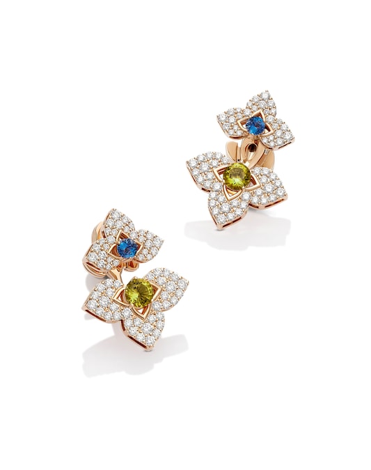 Roberto Coin. Orecchini Venetian Princess, in oro rosa, pavé di diamanti, con topazio e peridoto centrali