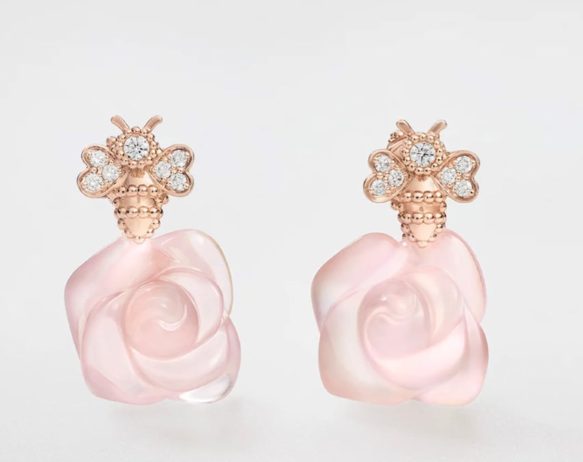 Dior. Orecchini in quarzo scolpito Peé Catelane diamanti, su oro rosa