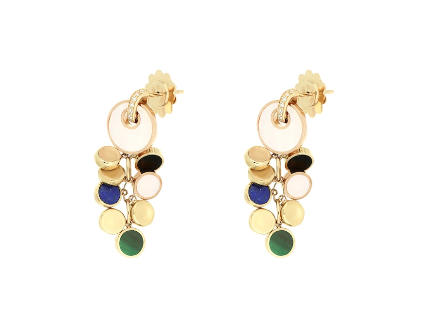 Tavanti. A grappolo in oro giallo e diamanti con dischi in pietre dure, collezione Giove Colors