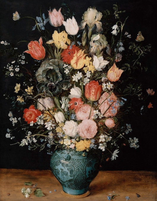 Jan Brueghel il Vecchio, Fiori in un vaso di legno